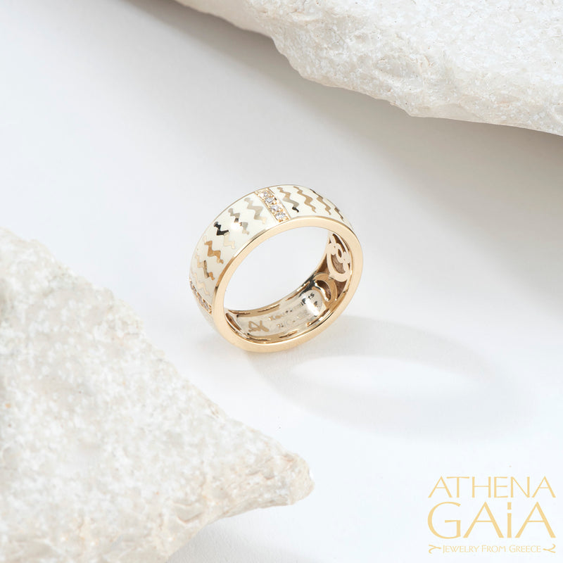 Eternal Snakes Enamel Ring - 18k Gold Ring - Sterling Silver Ring - Cigar Band Ring