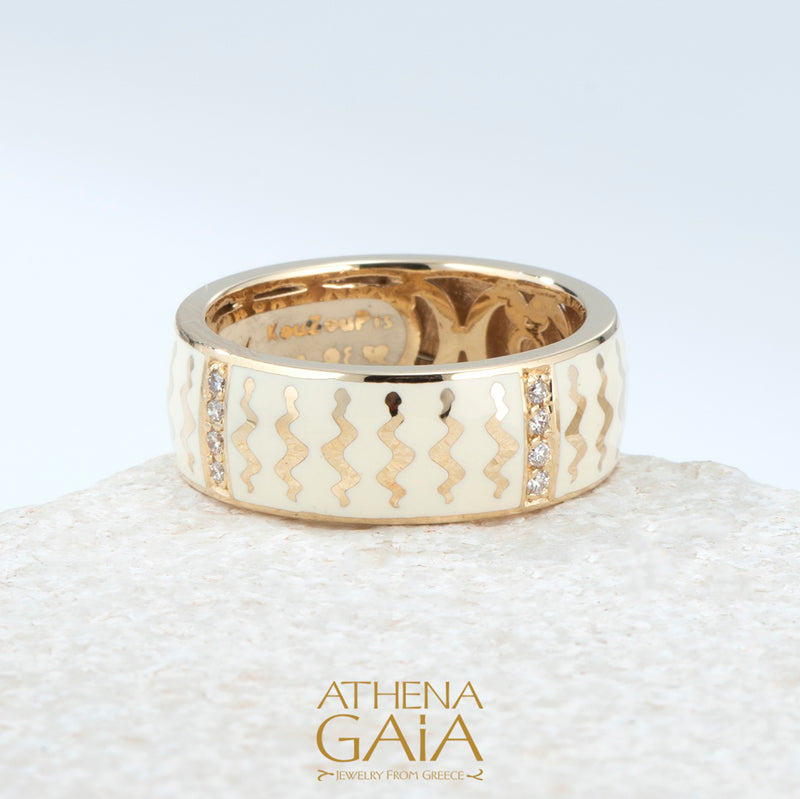 Eternal Snakes Enamel Ring - 18k Gold Ring - Sterling Silver Ring - Cigar Band Ring