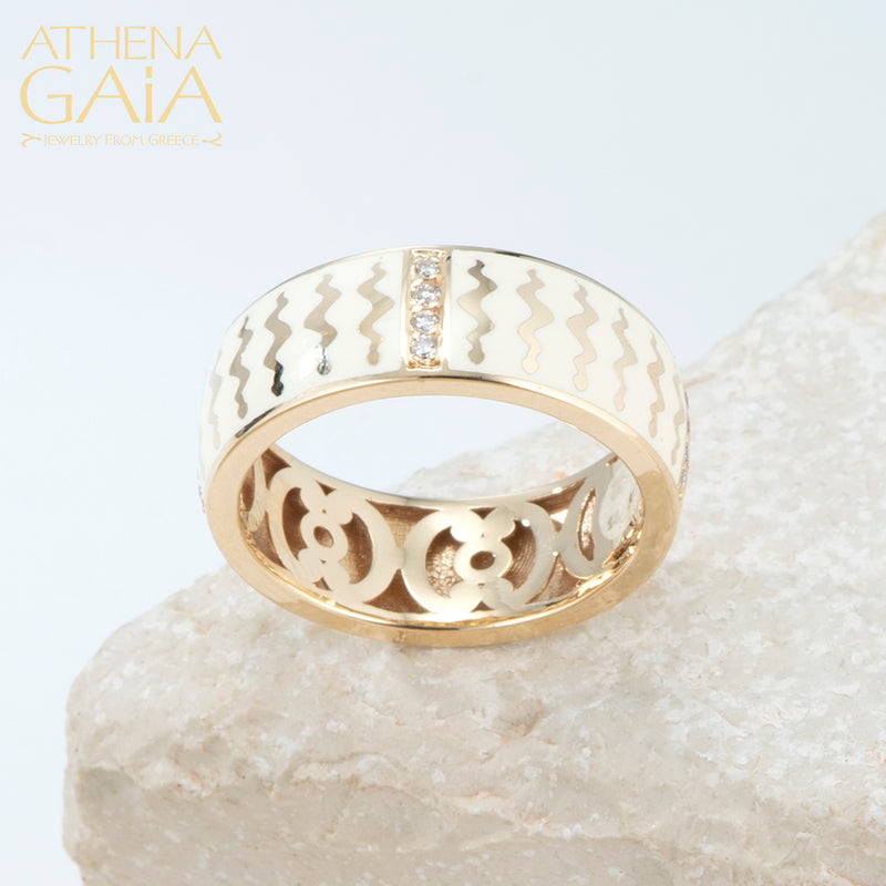 Eternal Snakes Enamel Ring - 18k Gold Ring - Sterling Silver Ring - Cigar Band Ring