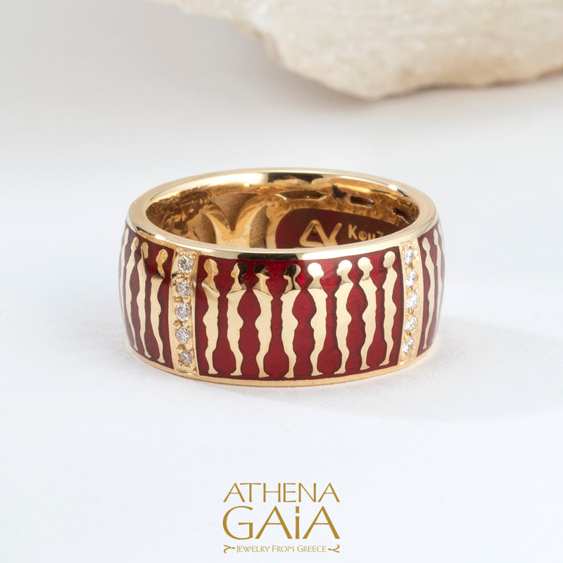Eternal Women Enamel Ring - 18k Gold Ring - Cigar Band Ring
