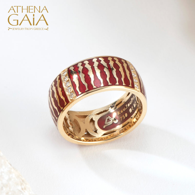 Eternal Women Enamel Ring - 18k Gold Ring - Cigar Band Ring