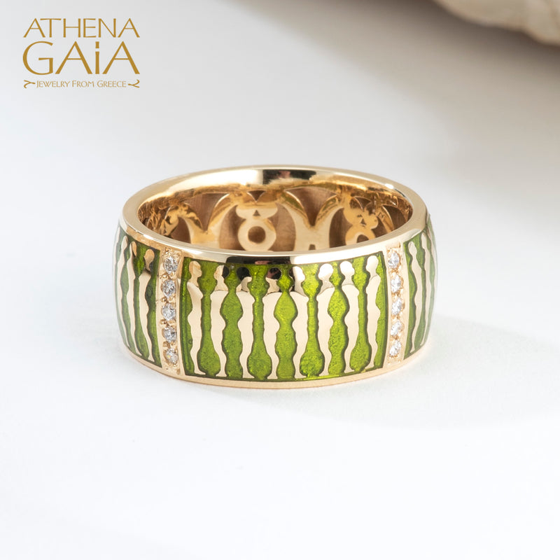 Eternal Women Enamel Ring - 18k Gold Ring - Cigar Band Ring