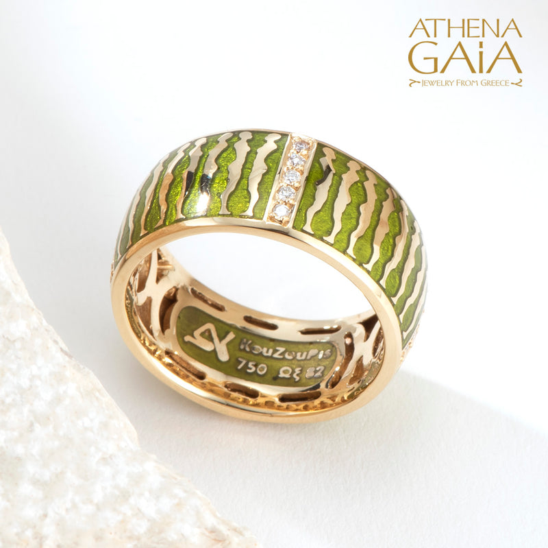 Eternal Women Enamel Ring - 18k Gold Ring - Cigar Band Ring