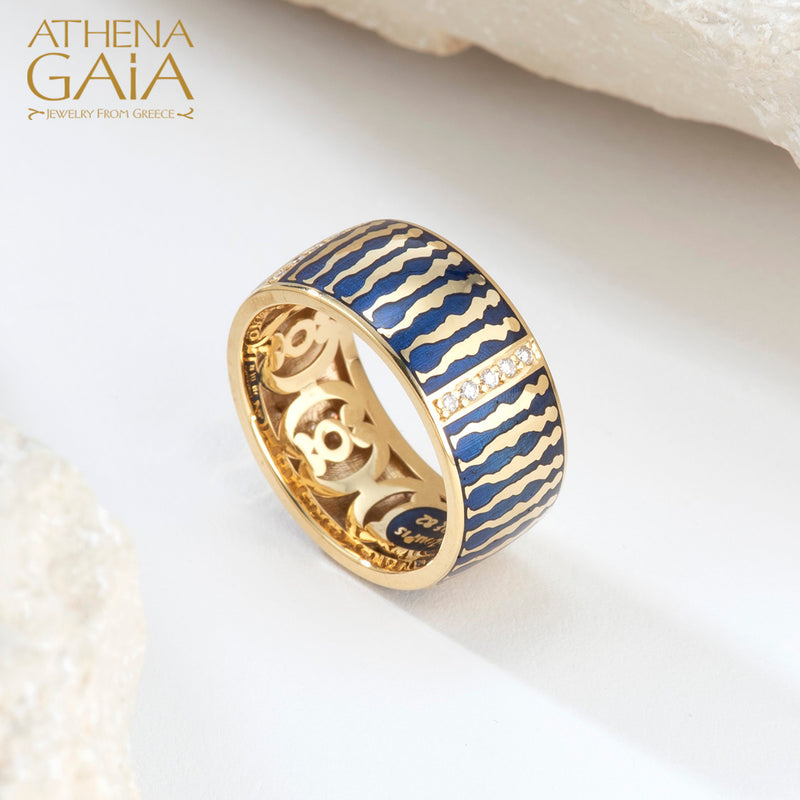 Eternal Women Enamel Ring - 18k Gold Ring - Cigar Band Ring