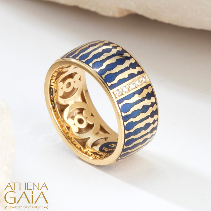 Eternal Women Enamel Ring - 18k Gold Ring - Cigar Band Ring
