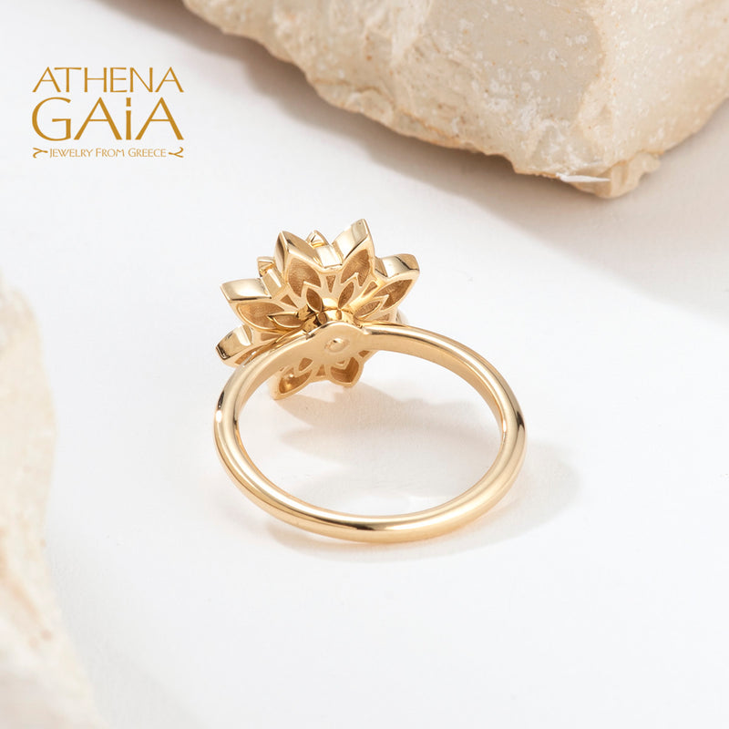 Stars Double Flower Enamel Ring with Diamond