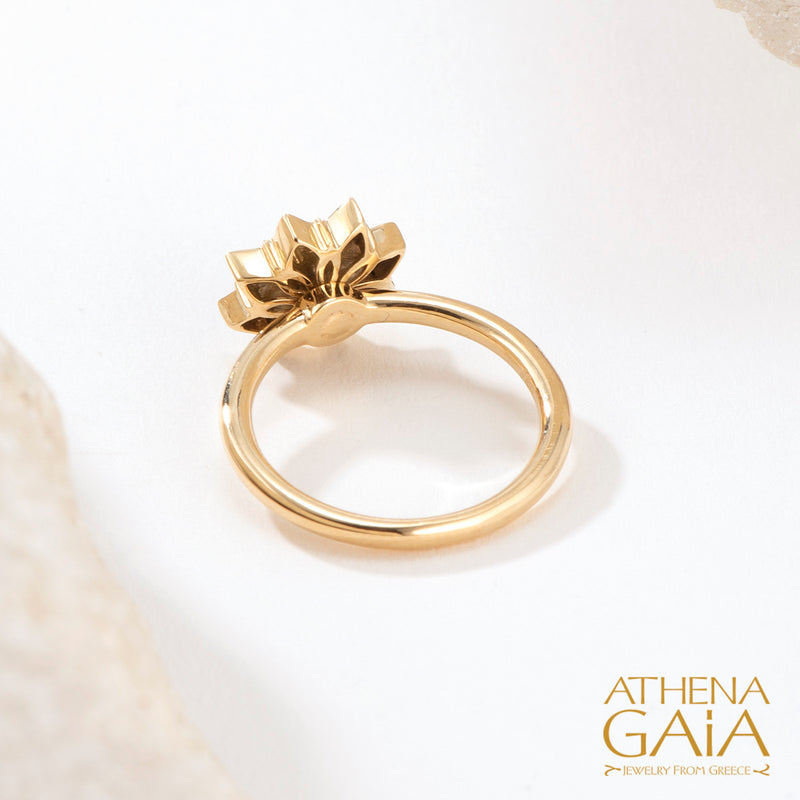 Stars Single Flower Enamel with Diamond Ring - 18k Gold Ring