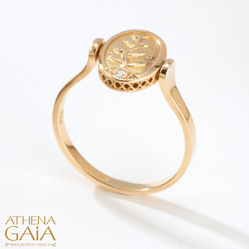 Elegant Rotating Tree of Life Enamel Ring - 18k Gold Ring
