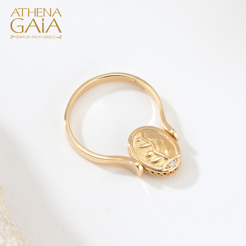 Elegant Rotating Tree of Life Enamel Ring - 18k Gold Ring