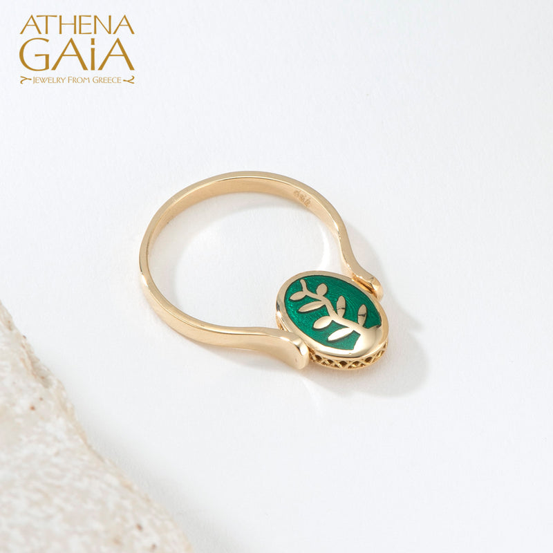 Elegant Rotating Tree of Life Enamel Ring - 18k Gold Ring