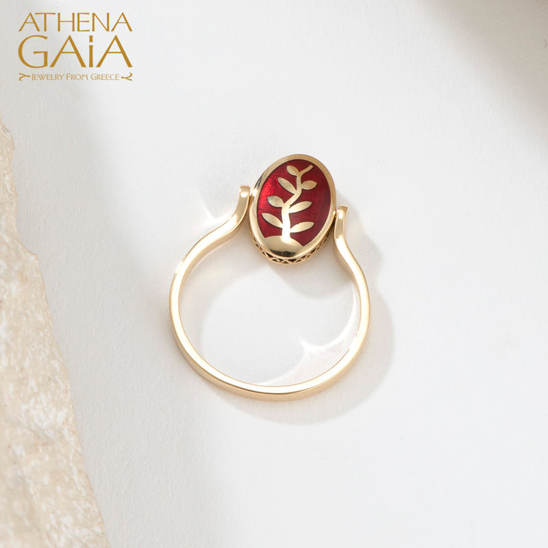 Elegant Rotating Tree of Life Enamel Ring - 18k Gold Ring