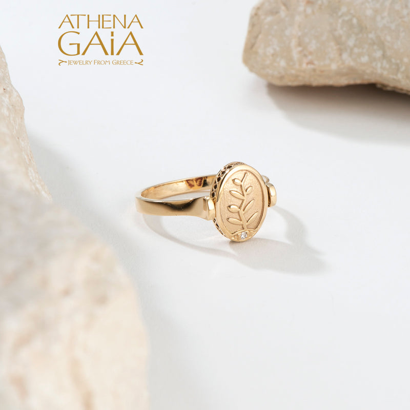 Elegant Rotating Tree of Life Enamel Ring - 18k Gold Ring