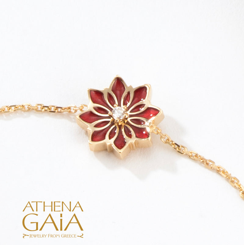 Stars Single Flower Enamel & Diamond Bracelet - 18k Gold Bracelet
