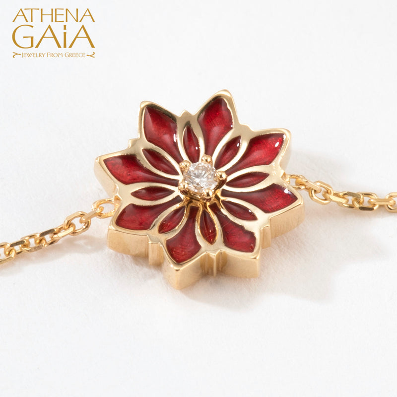 Stars Single Flower Enamel & Diamond Bracelet - 18k Gold Bracelet