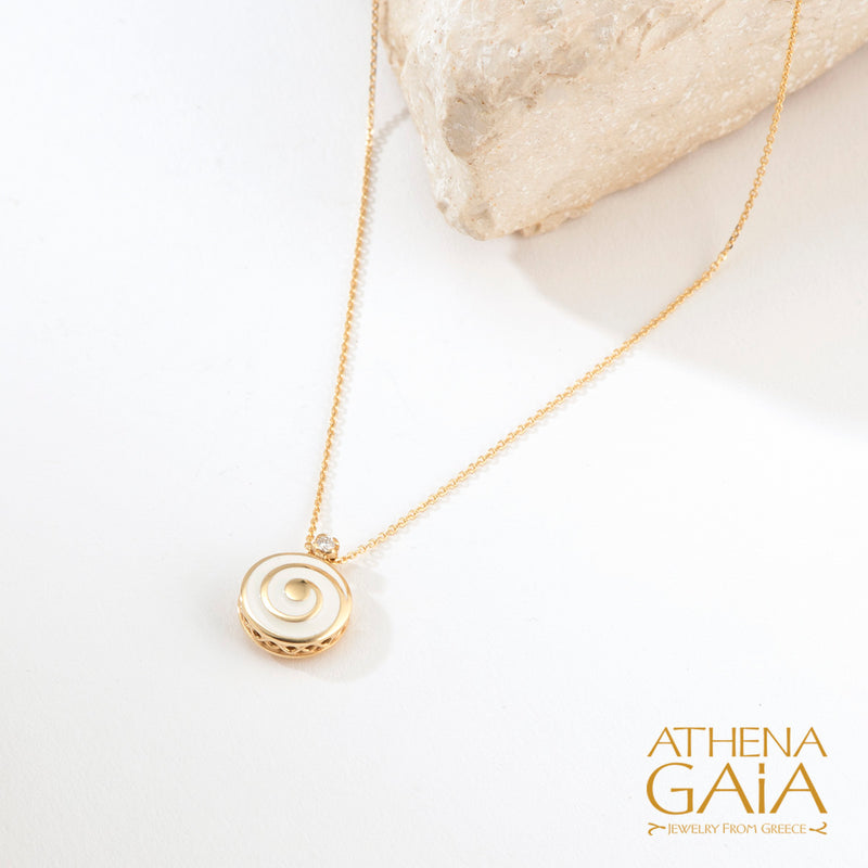 Elegant Enamel Reversible Spiral Pendant Necklace - 18k Gold Necklace