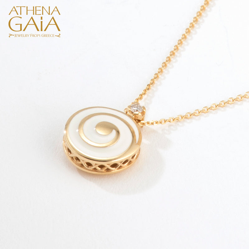 Elegant Enamel Reversible Spiral Pendant Necklace - 18k Gold Necklace