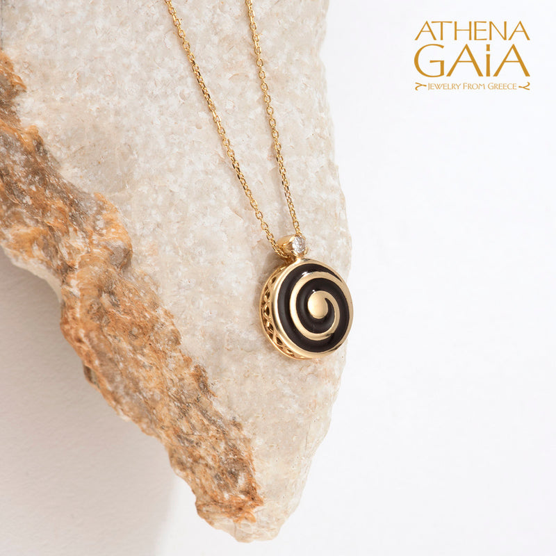 Elegant Enamel Reversible Spiral Pendant Necklace - 18k Gold Necklace