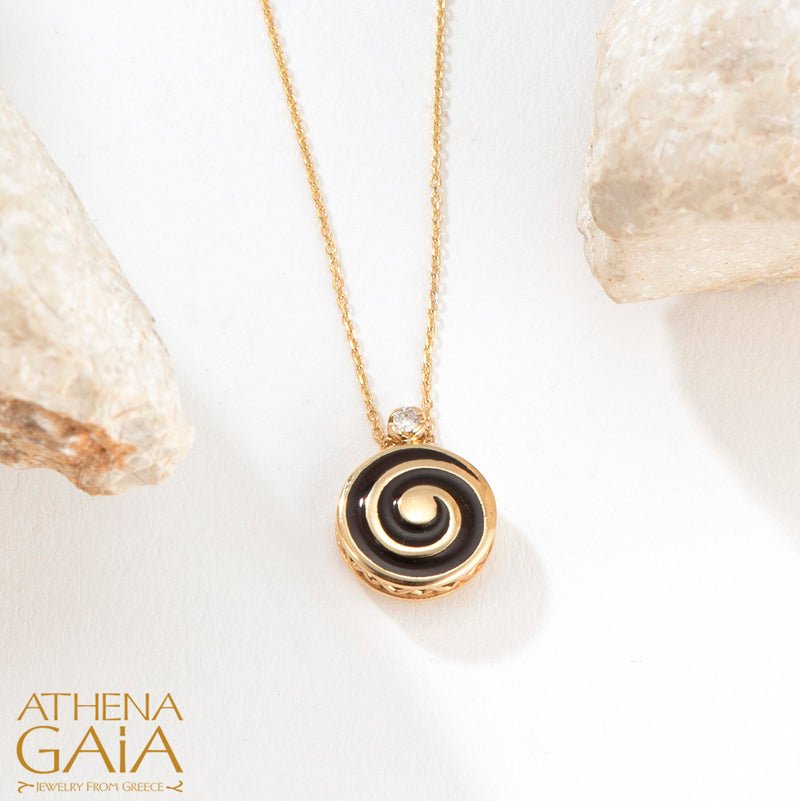 Elegant Enamel Reversible Spiral Pendant Necklace - 18k Gold Necklace