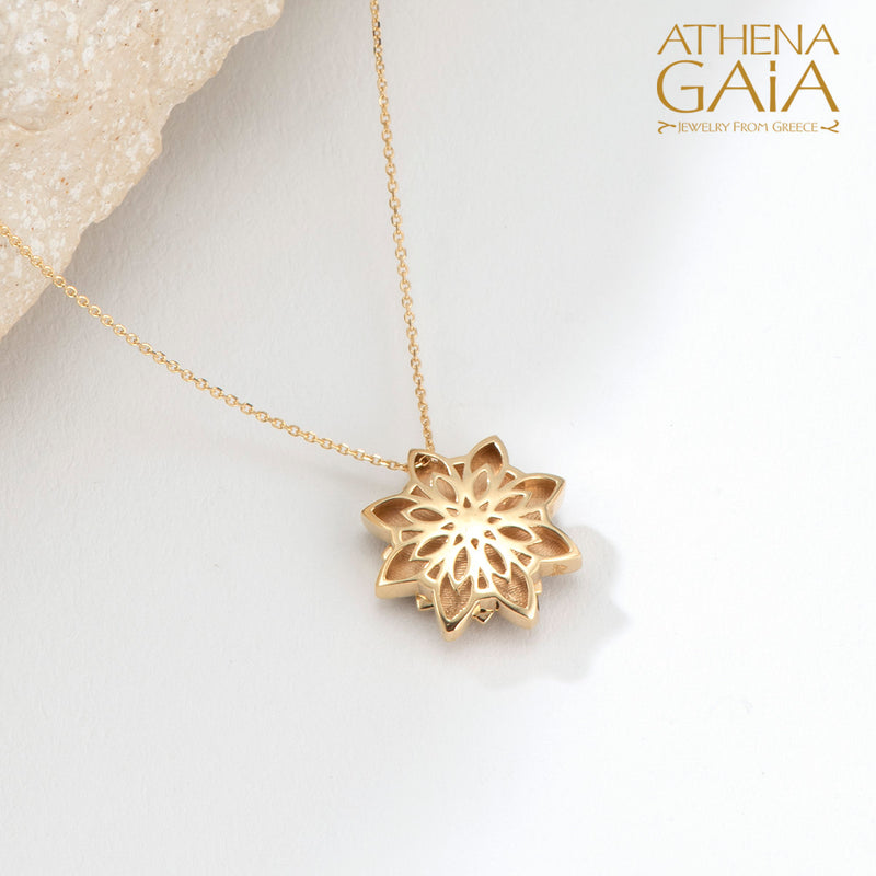 Stars Double Flower Enamel Pendant Necklace - 18k Gold Necklace