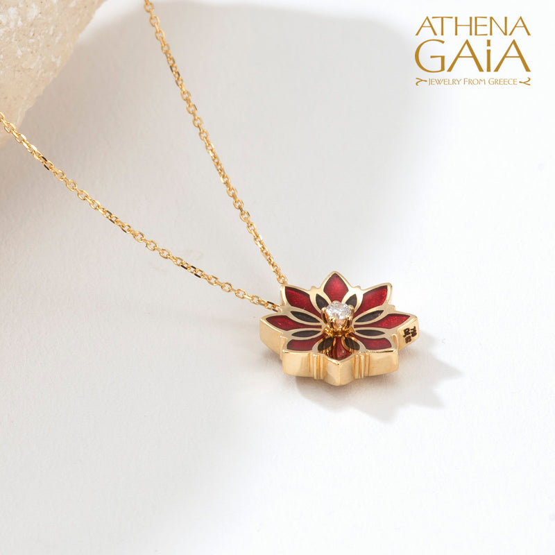 Stars Single Flower Enamel Pendant Necklace - 18k Gold Necklace