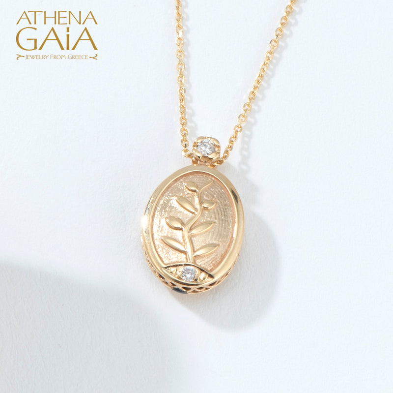 Elegant Reversible Tree of Life Enamel Pendant Necklace - 18k Gold Necklace
