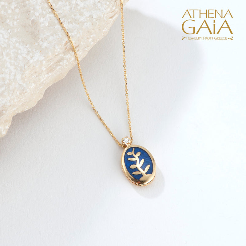 Elegant Reversible Tree of Life Enamel Pendant Necklace - 18k Gold Necklace
