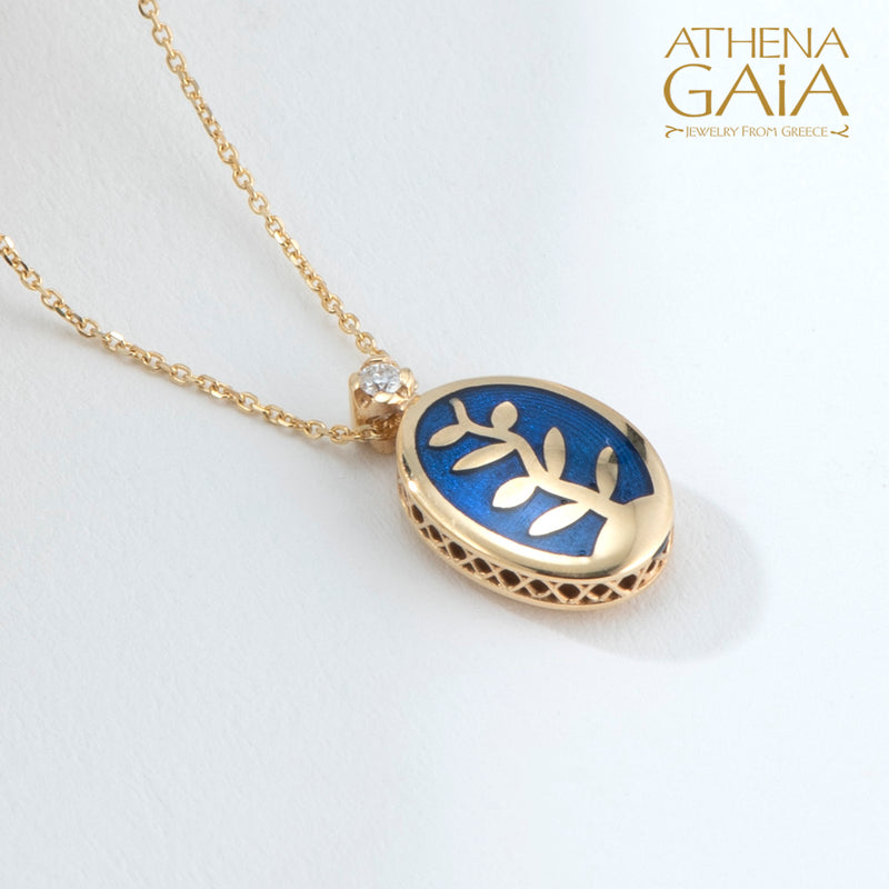 Elegant Reversible Tree of Life Enamel Pendant Necklace - 18k Gold Necklace