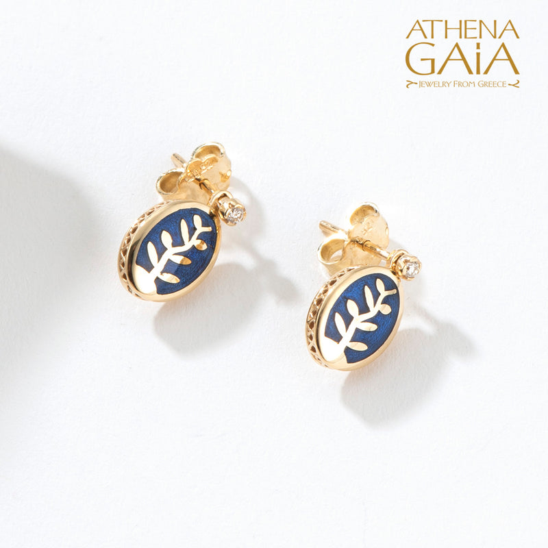 Elegant Reversible Tree of Life Enamel Post Earrings - 18k Gold