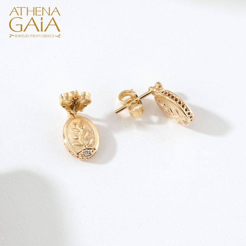 Elegant Reversible Tree of Life Enamel Post Earrings - 18k Gold