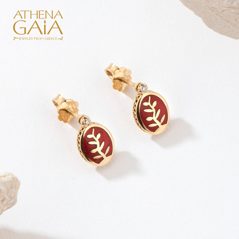 Elegant Reversible Tree of Life Enamel Post Earrings - 18k Gold