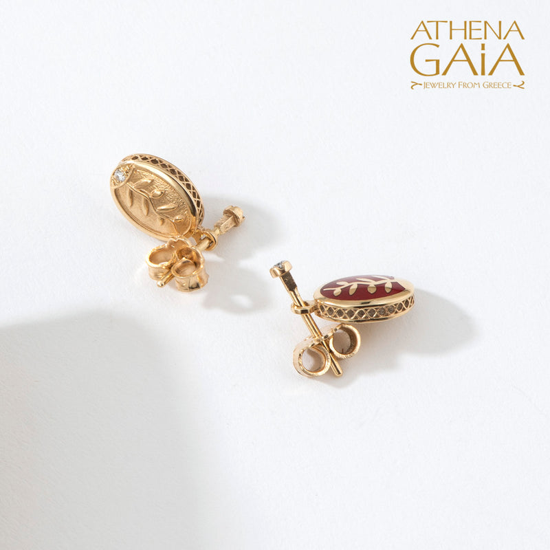 Elegant Reversible Tree of Life Enamel Post Earrings - 18k Gold