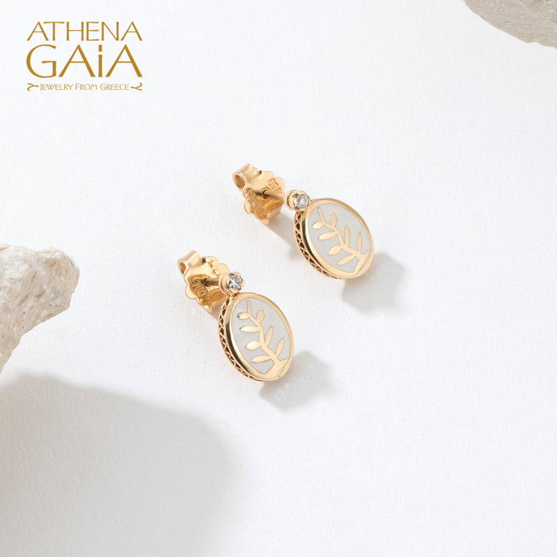 Elegant Reversible Tree of Life Enamel Post Earrings - 18k Gold