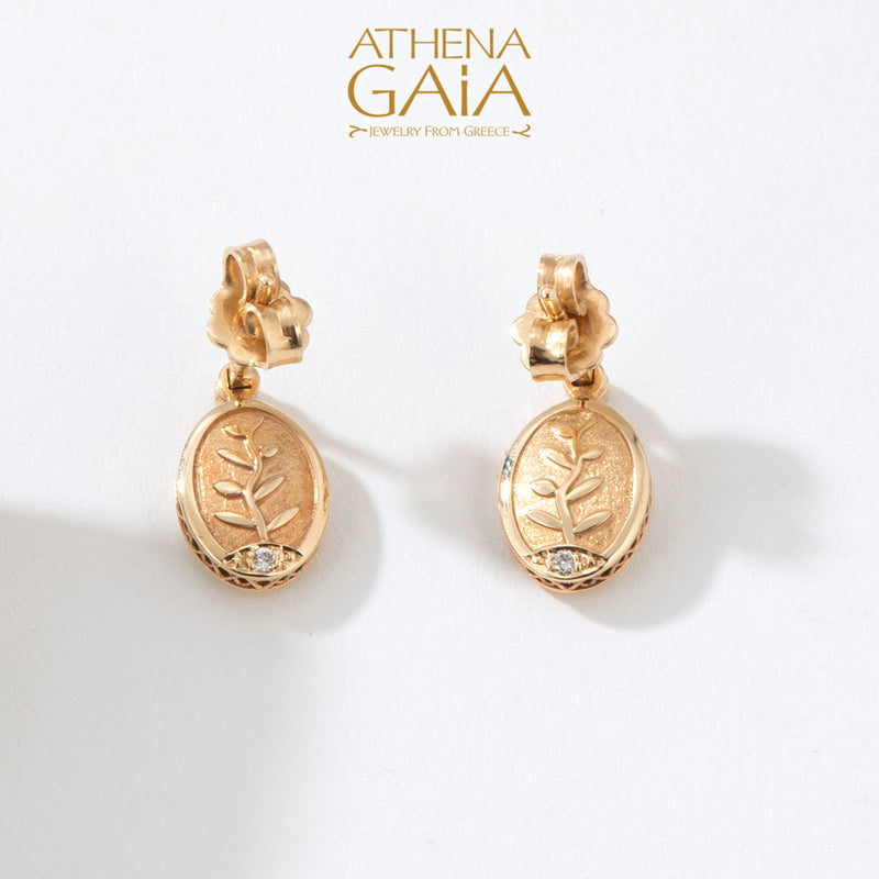 Elegant Reversible Tree of Life Enamel Post Earrings - 18k Gold