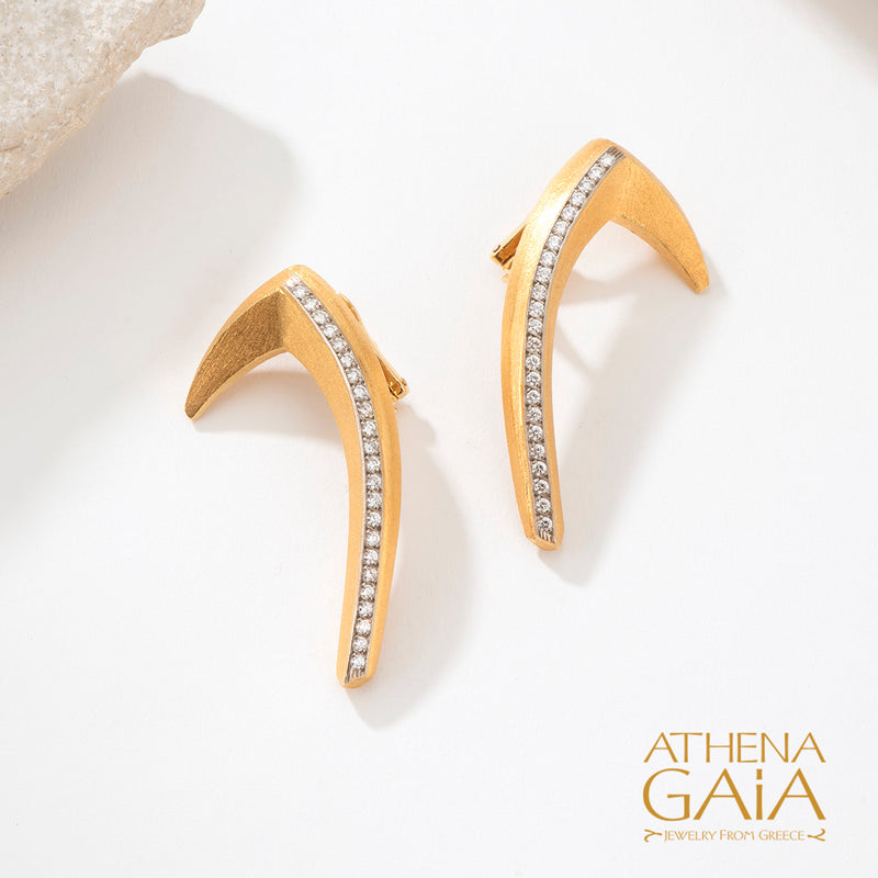 Shadow and Light "Projections" Clip Earrings - 18k Gold Earrings - Post Earrings