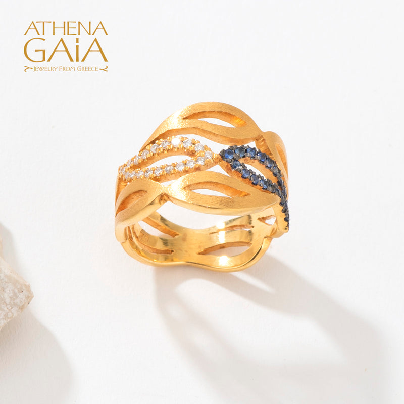 Herbs Honey Ring with Diamonds - 18k Gold Ring - Cocktail Ring