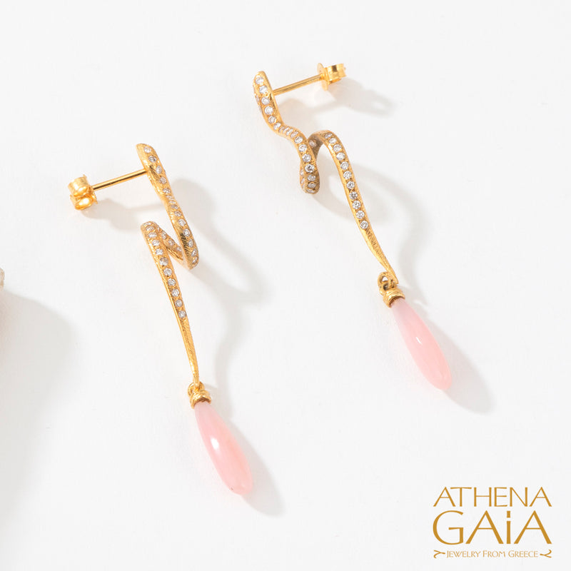 Mythology Snakes with Diamonds Earrings  - 18k Gold Earrings - Chandelier Earrings