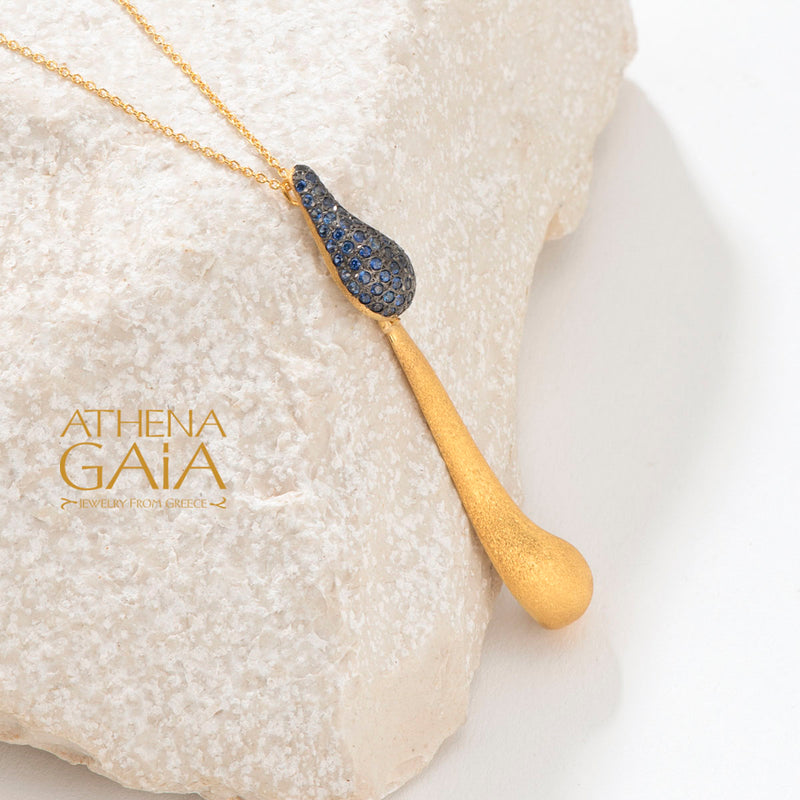 Ocean Waves Sapphire Drops Pendant Necklace - 18k Gold Necklace