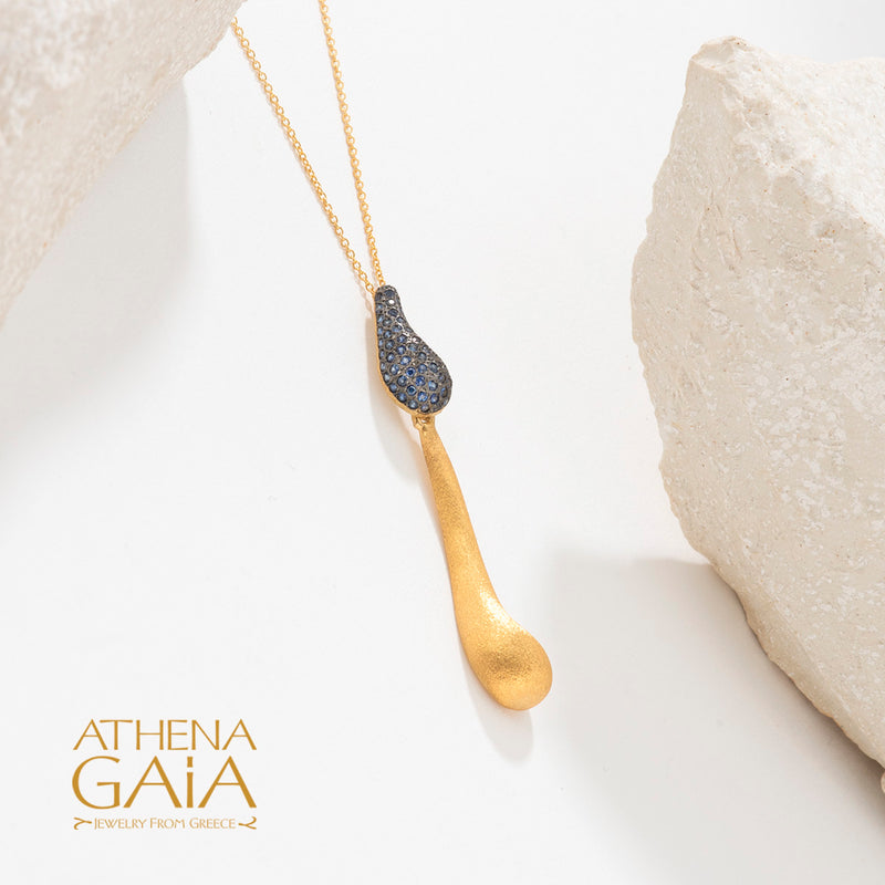 Ocean Waves Sapphire Drops Pendant Necklace - 18k Gold Necklace