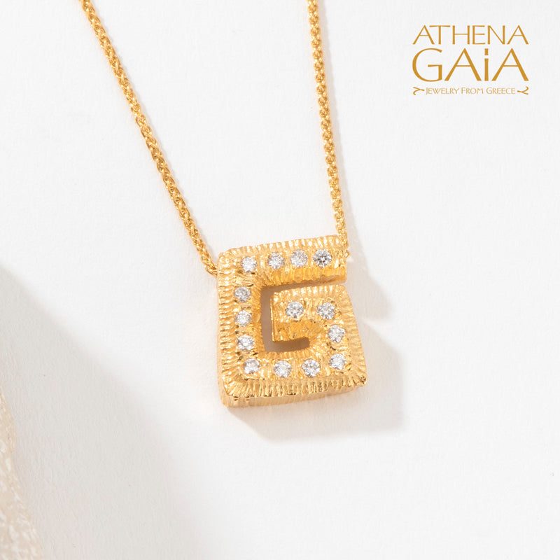 Meander Diamond Pendant Necklace (Large) - 18k Gold Necklace