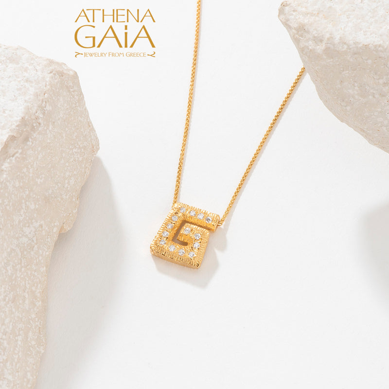 Meander Diamond Pendant Necklace (Large) - 18k Gold Necklace