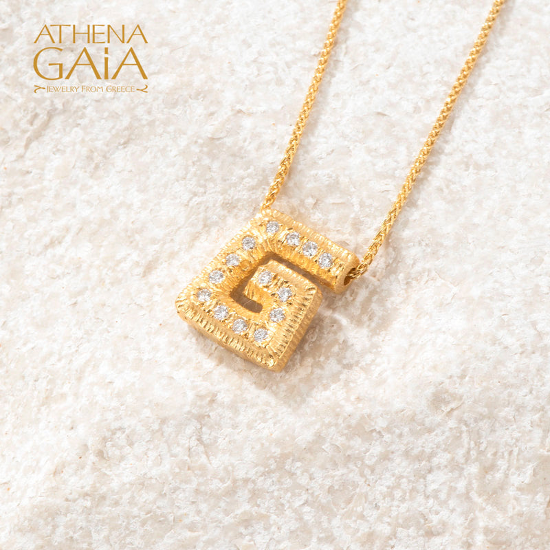 Meander Diamond Pendant Necklace (Large) - 18k Gold Necklace