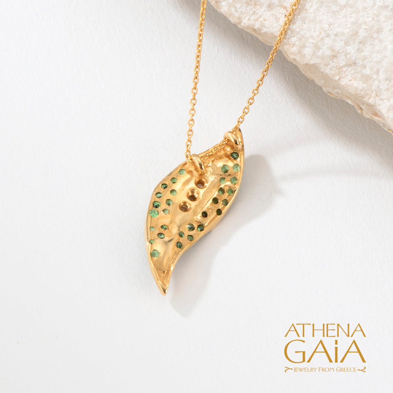 Golden Peonies Stone Pendant Necklace - 18k Gold Necklace