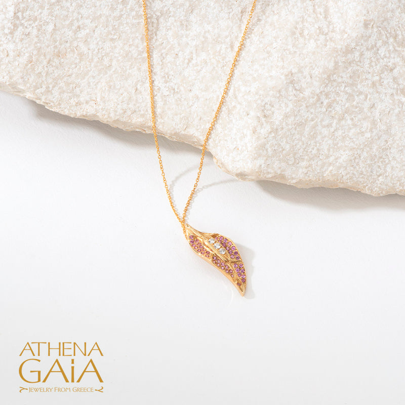 Golden Peonies Stone Pendant Necklace - 18k Gold Necklace