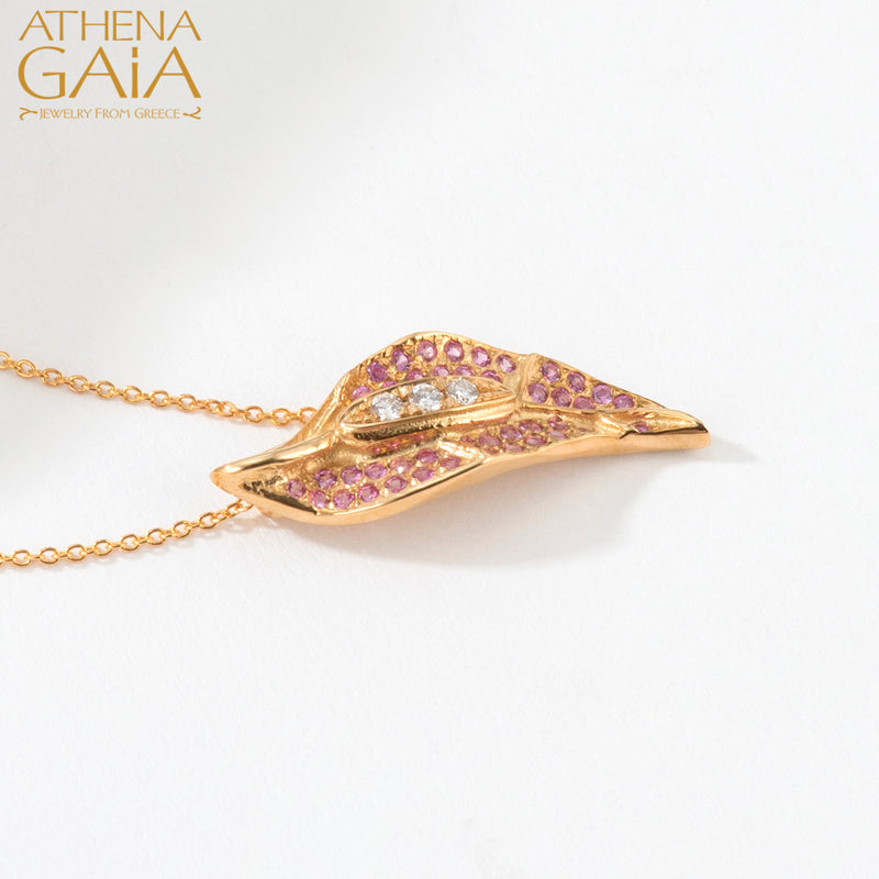 Golden Peonies Stone Pendant Necklace - 18k Gold Necklace