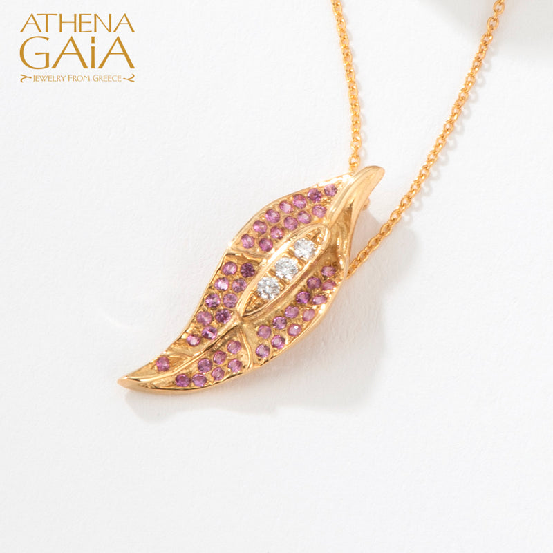 Golden Peonies Stone Pendant Necklace - 18k Gold Necklace