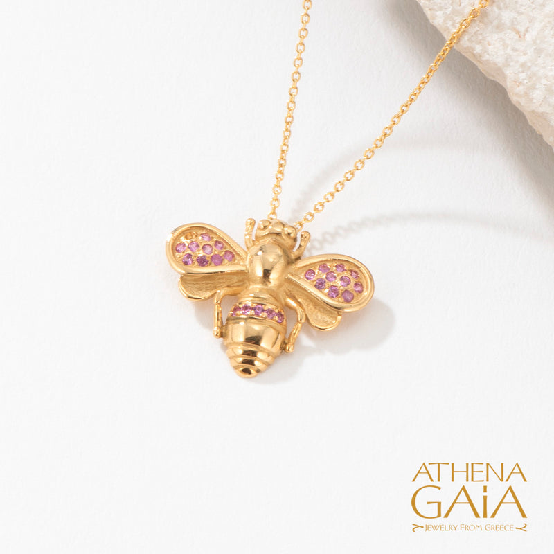 Herbs Let it Bee Stone Pendant Necklace - 18k Gold Necklace