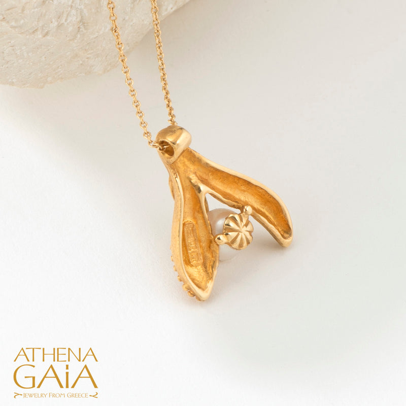 Golden Peonies Akoya Pearl Pendant Necklace - 18k Gold Necklace