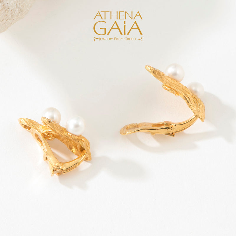Four Seasons Winter Pearl Omega Clip Earrings - 18k Gold Earrings