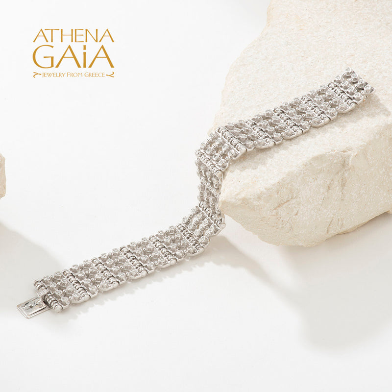 Byzantine Embroidery Wide Diamond Bracelet - 18k Gold - Cuff Bracelet