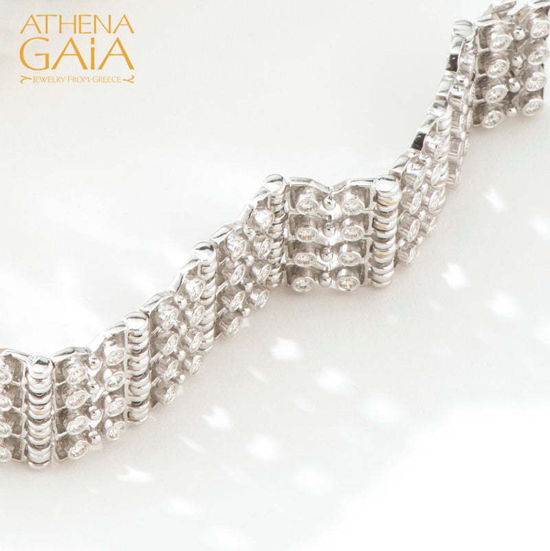 Byzantine Embroidery Wide Diamond Bracelet - 18k Gold - Cuff Bracelet